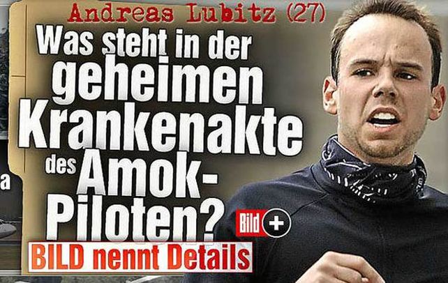Joven aviador. Portada del diario alemán Bild