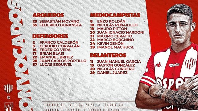 En total son 21 los futbolistas de Unión que esperan concentrados el partido ante Atlético Tucumán.