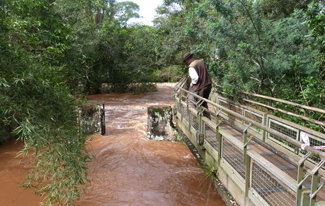 La crecida del río Iguazú provocó el cierre de los recorridos turísticos en el Parque Nacional. (Foto: NA)