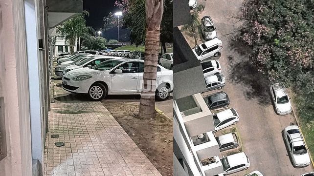 Una postal de las noches de viernes y sábado en barrio Candioti Sur: autos mal estacionados sobre los ingresos a garajes.&nbsp;