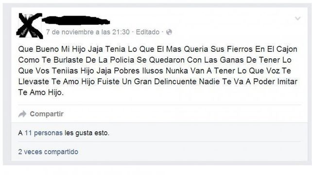 El mensaje de una mamá a su hijo ladrón muerto: Fuiste un gran delincuente