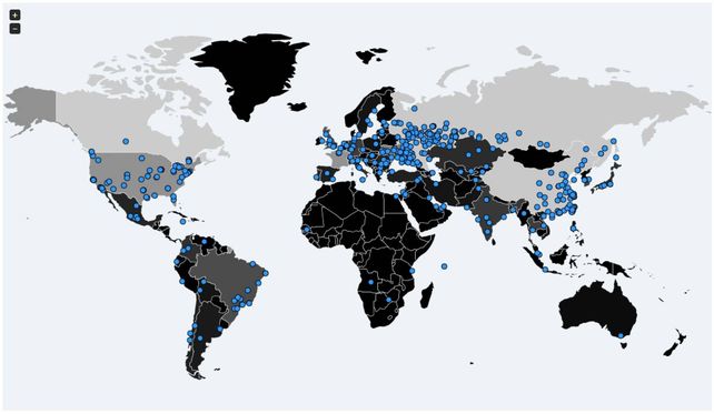 El equipo de investigadores independientes de ciberseguridad Malware Tech ha creado un mapa con los sitios en los que se ha detectado el ransomware
