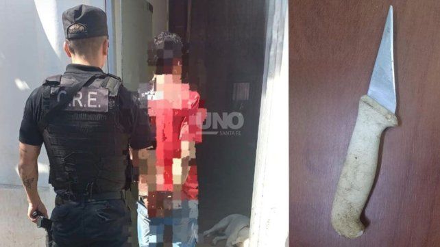 El hombre detenido y el arma utilizada para herir al dueño de la moto El hombre detenido y el arma utilizada para herir al dueño de la moto