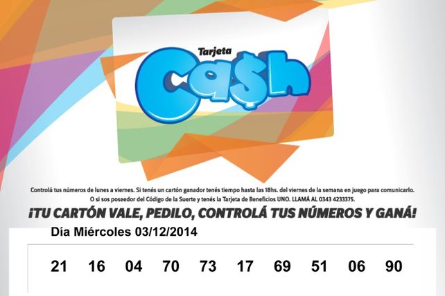Números que corresponden al MIÉRCOLES 3 de Diciembre de 2014.