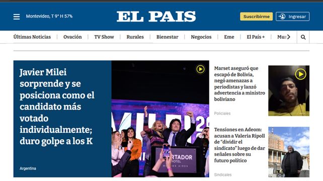 La reacción de los medios internacionales ante el triunfo de Milei en las Paso