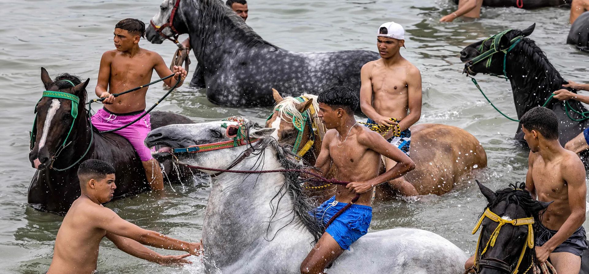 El Jadida, Marruecos. Los jinetes de fantasía refrescan a sus animales en el Atlántico frente a una playa durante el festival anual Moussem de Moulay Abdellah Amghar. Fantasía, también llamada Tbourida en Marruecos, es una exhibición tradicional de habilidad para montar a caballo en el Magreb. Fotografía: Fadel Senna/AFP/Getty Images El Jadida, Marruecos. Los jinetes de fantasía refrescan a sus animales en el Atlántico frente a una playa durante el festival anual Moussem de Moulay Abdellah Amghar. Fantasía, también llamada Tbourida en Marruecos, es una exhibición tradicional de habilidad para montar a caballo en el Magreb. Fotografía: Fadel Senna/AFP/Getty Images