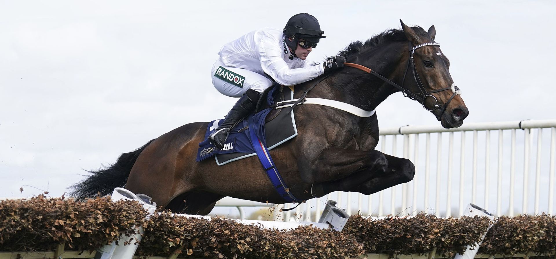 Constitution Hill montado por Nico de Boinville salta el último en el camino a ganar el William Hill Aintree Hurdle durante el primer día del Randox Grand National Festival en el hipódromo de Aintree, Liverpool, Inglaterra, el jueves 13 de abril de 2023. (Mike Egerton/PA vía AP )