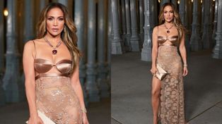 Jennifer Lopez deslumbró en la Gala LACMA con un vestido Gucci con transparencias y en tonos dorados