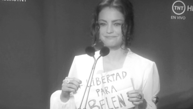 Dolores Fonzi en los Premios Platino del Cine Iberoamericano de 2016, pidiendo justicia por Belén