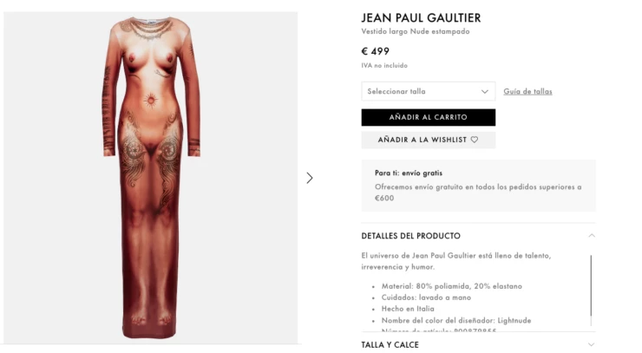 Vestido diseñada por Jean Paul Gaultier