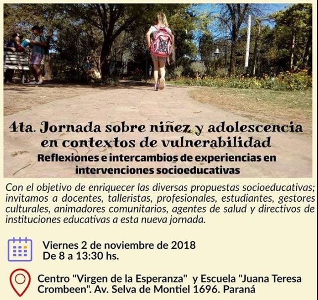 Organizan la 4º Jornada sobre niñez y adolescencia en contextos de vulnerabilidad