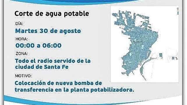 ASSA. Por tareas de mantenimiento estará afectado el suministro de agua potable en la ciudad.&nbsp;
