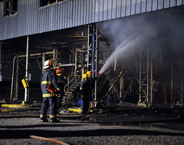 El incendio en la planta aceitera se desató ayer por la noche. (Foto: V. Benedetto)