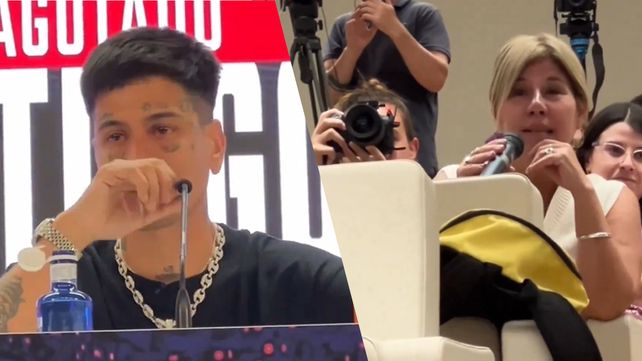 Duki no pudo contener la emoción al ver a su madre en la conferencia de prensa previa a su show en Madrid.