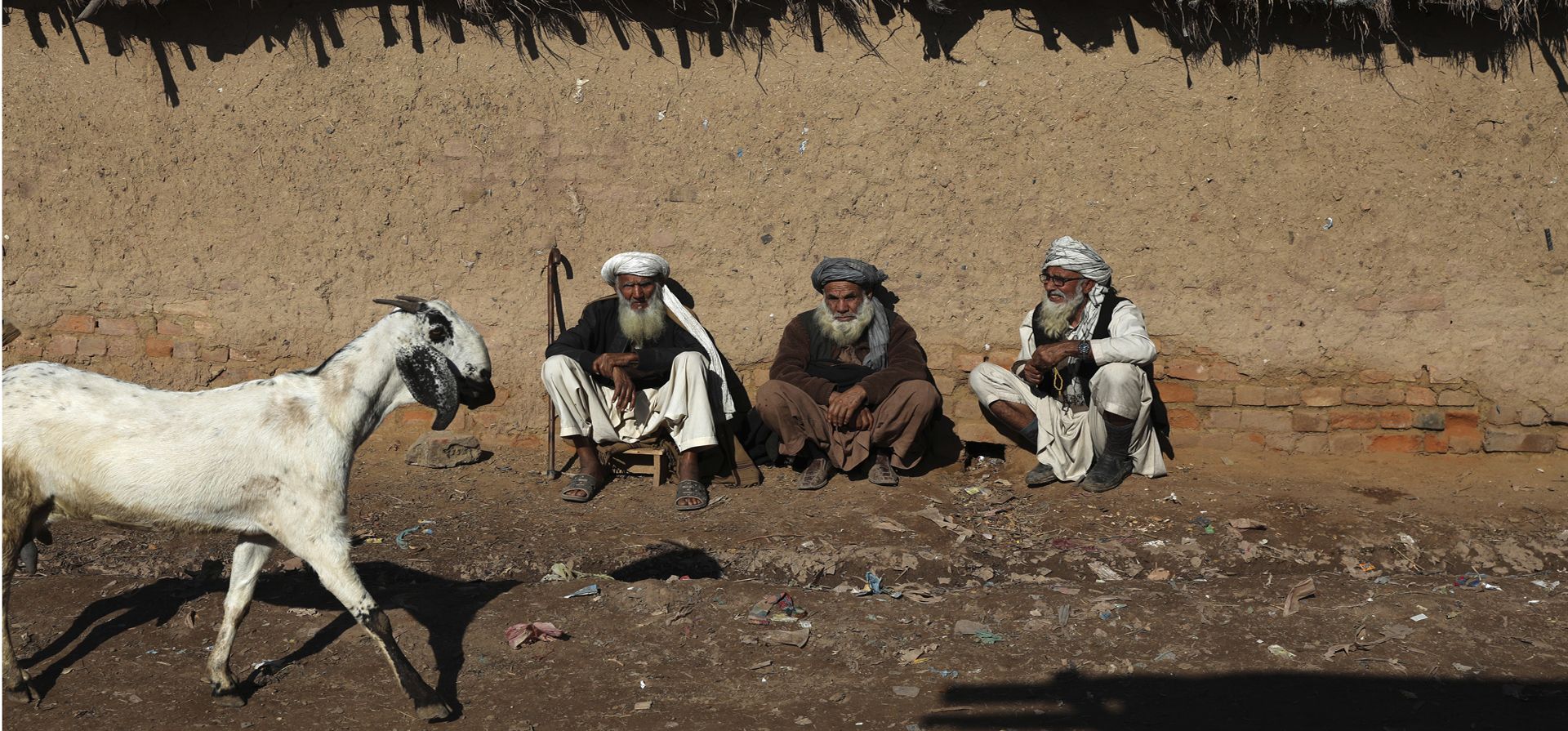 Campesinos afganos descansan sentados al sol en un día de mucho frío en las afueras de Islamabad, Pakistán, el miércoles 29 de diciembre de 2021. Foto: AP