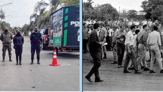Alerta. Las fuerzas de seguridad hoy se ocupan de los controles por el coronavirus en los accesos a la ciudad. Represi&oacute;n. La polic&iacute;a impidi&oacute; la marcha del 11 de marzo de 1969.