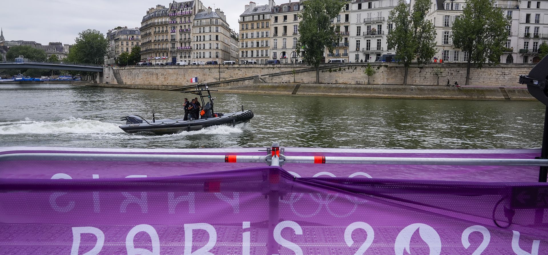 Security officers patrol in Paris, France, before the opening ceremony of the 2024 Summer Olympics, Friday, July 26, 2024. (AP Photo/Lindsey Wasson) Security officers patrol in Paris, France, before the opening ceremony of the 2024 Summer Olympics, Friday, July 26, 2024. (AP Photo/Lindsey Wasson)