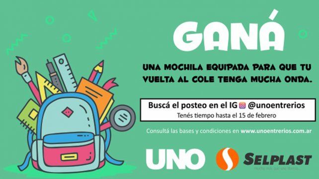 UNO y Selplast te invitan a participar del sorteo de una mochila equipada con útiles escolares.