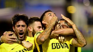 El festejo del primer gol de Boca. Foto Télam.&nbsp;