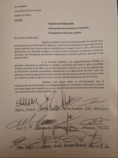 El documento que elevarán a la CD de Central.