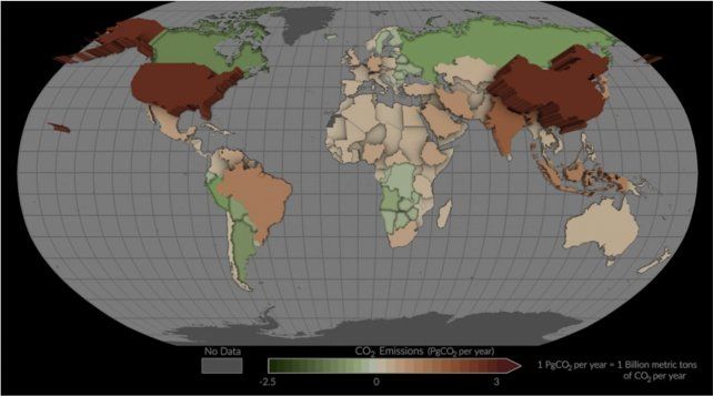Mapa mundial de emisiones captado por NASA
