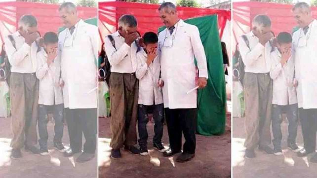 La historia de la foto de un nene y su abuelo llorando al terminar la escuela