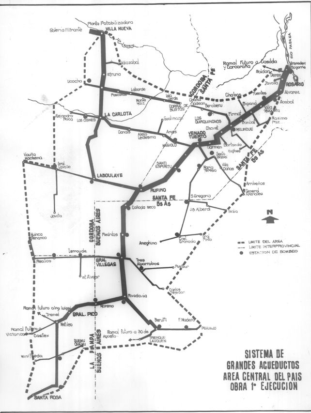 Croquis del Sistema de Acueductos del Area Central del País que comenzó a gestarse en los últimos años de la década del 40.
