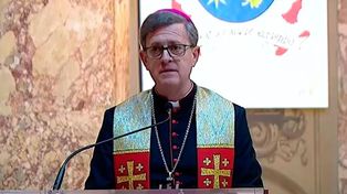 El arzobispo de Buenos Aires, Jorge García Cuerva, durante la homilía en el Tedeum realizado en la capital metropolitana por el 25 de mayo.
