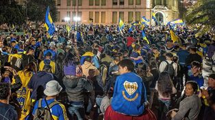 Los hinchas de Boca festejando en Paraná