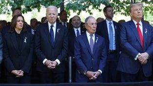 Kamala Harris, Joe Biden, el senador Chuck Schumer y Donald Trump este miércoles.