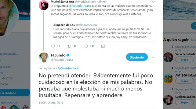 La frase de Facundo Arana que molestó a Muriel Santa Ana y a muchas mujeres más
