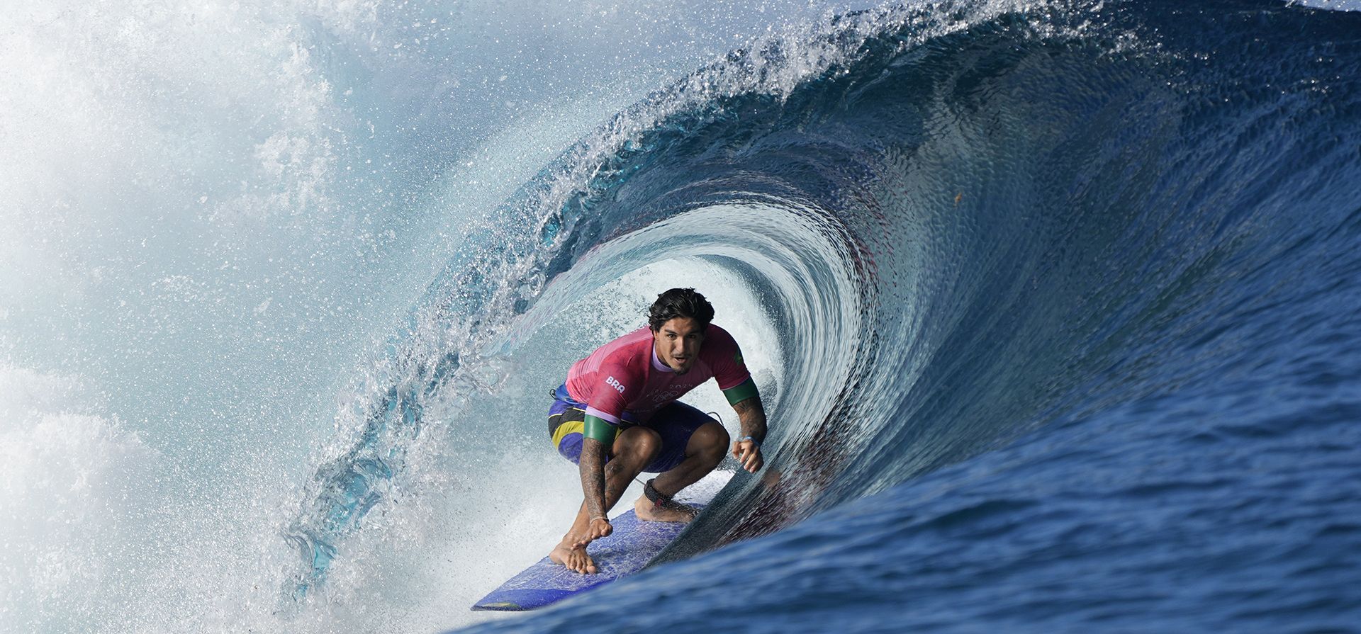 El brasileño Gabriel Medina practica surf durante la primera ronda de la competencia de surf de los Juegos Olímpicos de Verano de 2024, el sábado 27 de julio de 2024, en Teahupo'o, Tahití. (Foto AP/Gregory Bull) El brasileño Gabriel Medina practica surf durante la primera ronda de la competencia de surf de los Juegos Olímpicos de Verano de 2024, el sábado 27 de julio de 2024, en Teahupo'o, Tahití. (Foto AP/Gregory Bull)