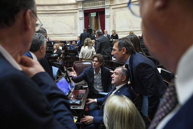 A los gritos. Los senadores de Juntos por el Cambio se retiran del recinto de deliberaciones del Senado.