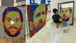La cara de Lionel Messi compuesta con cubos Rubik, por tres artistas diferentes en Ucrania, China e India&nbsp;