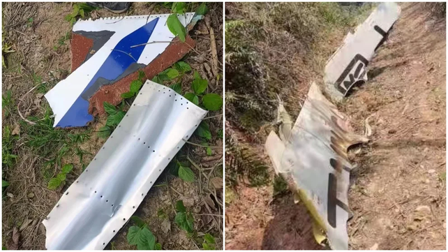 Restos del avión en el lugar del accidente. Foto: CGTN.