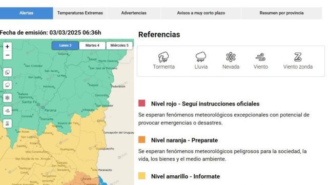 Alerta por tormentas para el sureste de Entre Ríos