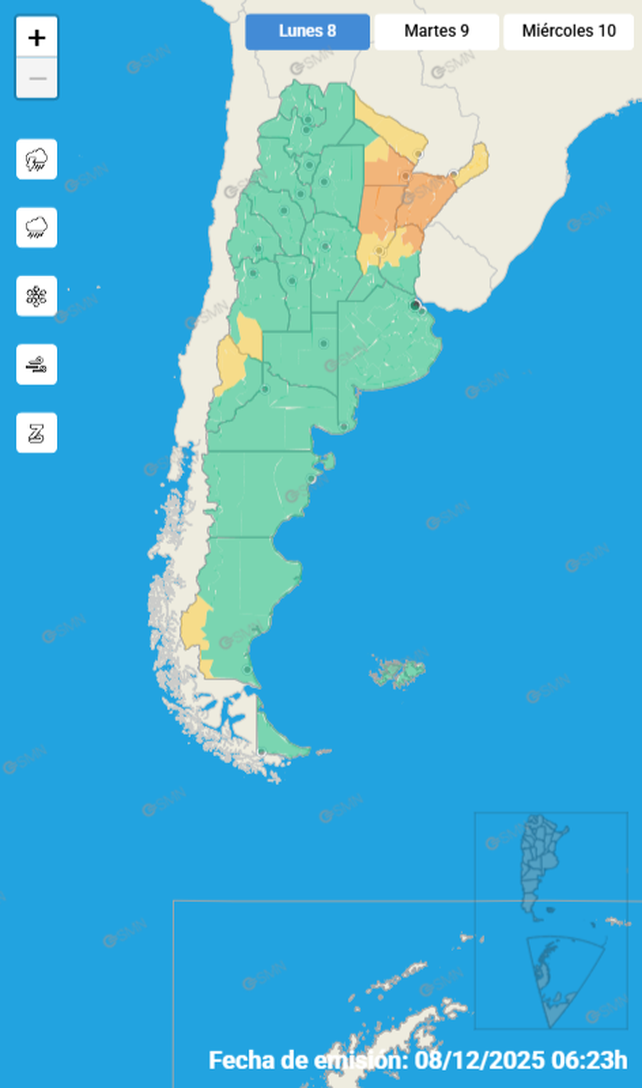 Alerta para amarillo y naranja para este lunes en Entre Ríos.