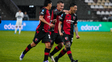 Santiago Solari celebra su gol, en la victoria de Newells ante Platense, con Jerónimo Russo y Luca Regiardo.&nbsp;
