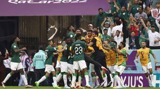 El festejo de los jugadores de Arabia Saudita tras el triunfo ante Argentina.