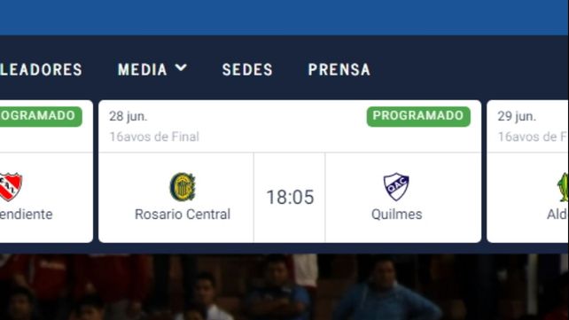 La web de Copa Argentina informaba en la tarde del miércoles del partido Central-Quilmes. Pero a esa hora