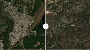 Impactantes cambios: imágenes satelitales de la bajante y repunte del Paraná en Santa Fe