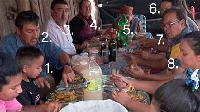 Los comensales de la mesa: 1- Loan. 2- José Peña
