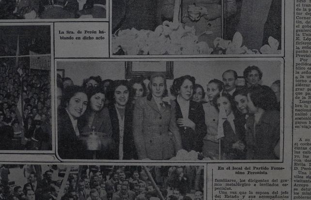 En la foto del centro, Evita con sus compañeras del Partido Femenino Peronista. Tercer viaje, mayo de 1950. 