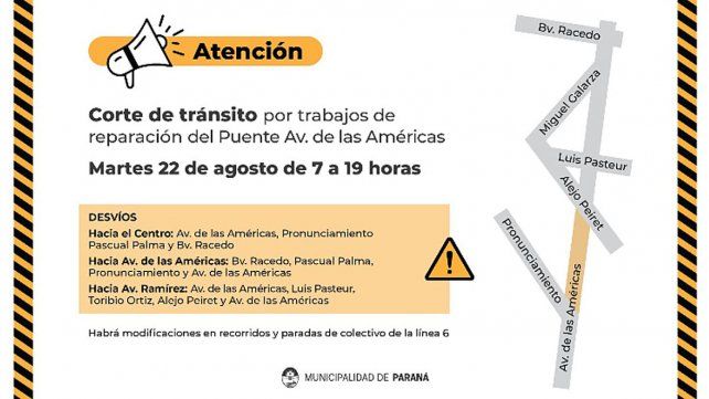 Este martes hay desvíos de tránsito en Avenida de Las Américas por mejoras en el puente. Horarios