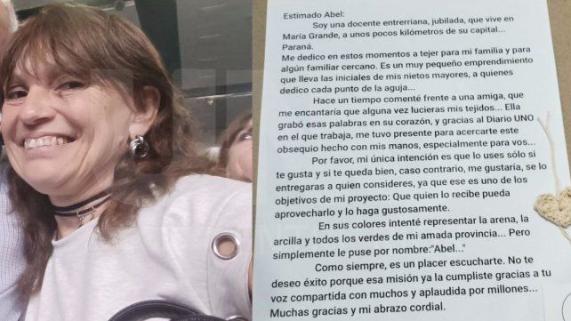 Abel Pintos recibió el regalo de una tejedora oriunda de María Grande