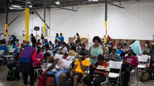 Los inmigrantes llegan en colectivos desde Texas y Arizona en gran cantidad.