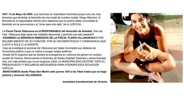 Femicidio en Victoria: marcharán por Soledad Andino y piden la renuncia de la fiscal