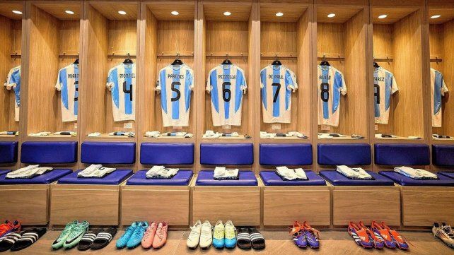 El vestuario de la Selección Argentina en Barranquilla.