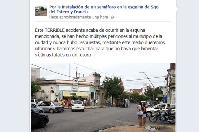 Por los accidentes, los vecinos piden un semáforo a través de Facebook