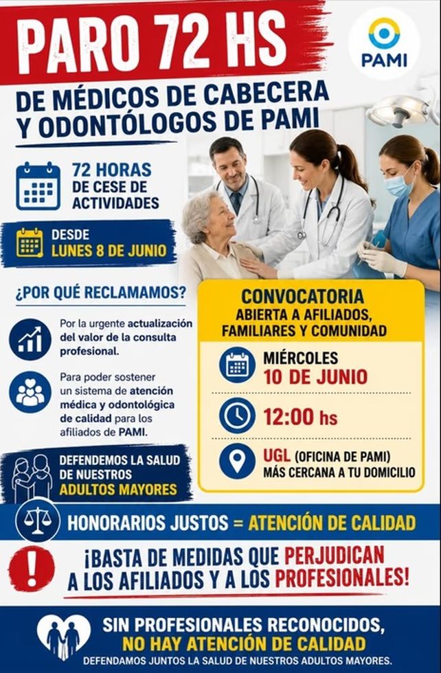 PAMI: médicos de cabecera y odontólogos inician paro de 72 horas